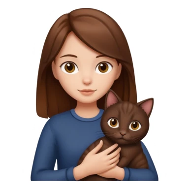 Brown haired girl holding a Dark brown cat sticker