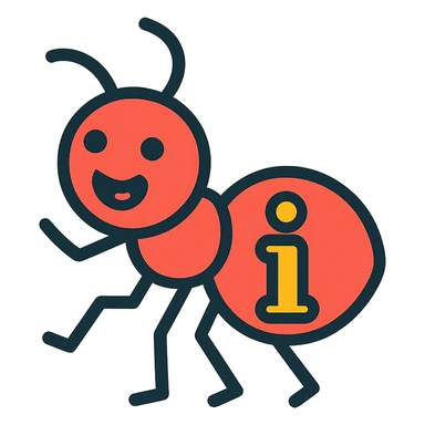 playful icon style ant with the letter i on it, clear and readable sticker