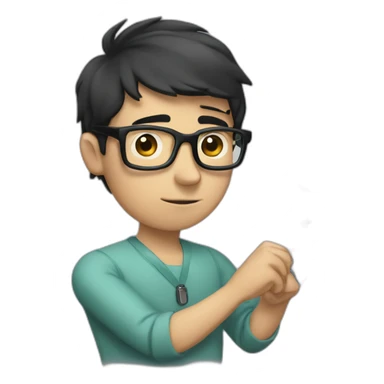 dark-short-haired man with glasses, struggling to fit a key into a lock sticker