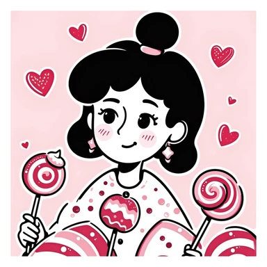 Japanese hand-drawn style portrait background, pink candy theme, with lollipops, sweets, and soft pastel gradients, dreamy and cute sticker
