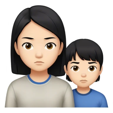 Emoji of a determined, North Korean defector, must be asian girl with her little younger teen brother, both must have black hair sticker