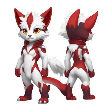 Anthro-Edgy-Cool-White-Red-Contrast-Colors-Fantasy-Fur-Sona-Chibi-Shiny-Fakémon-Hybrid full body sticker