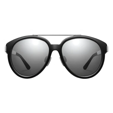 Minimalistic futuristic sunglasses emoji, metallic black and white, reflective lenses, smooth frame, flat vector, clean modern style sticker