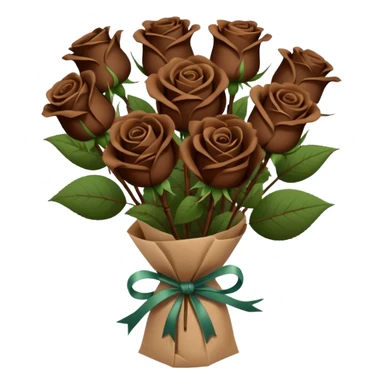 Bouquet of dark  dark brown roses in a paper package sticker