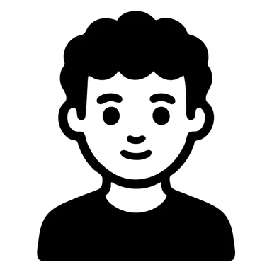 good looking young adult boy with brown curly hair and brown eyes, solid filled icon sticker