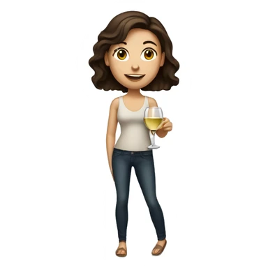 white girl with dark brown hair holding huge glass of white wine sticker