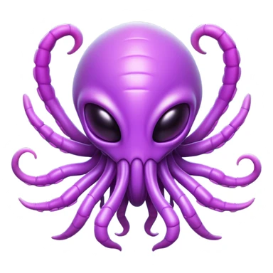 Clash of Clans aesthetic: Cinematic Playful Zerg Alien Emoji, rendered in a 3D vector-style similar to standard emojis with minimal shading and bold, simplified shapes. A compact, isometric, otherworldly creature with insectoid, organic details and subtle, eerie tentacles, softly glowing with a sinister alien charm. Simplified yet unmistakably iconic, highly detailed and consistent, glowing with a soft, spectral radiance and high shine. Stylized with a touch of bio-engineered mischief and a soft glowing outline, capturing the essence of a fearsome extraterrestrial menace with a playful twist! sticker