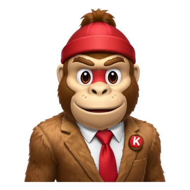 Donkey Kong🦍💪🐵 with red tie with his initials (DK) on sticker