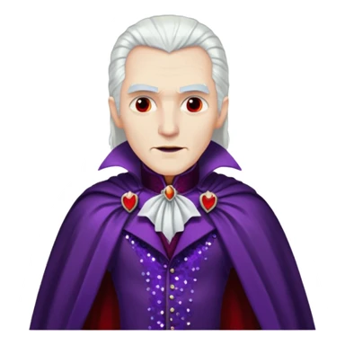 Dracula with long white hair, dark purple sequin suit, dark red sequin cape sticker