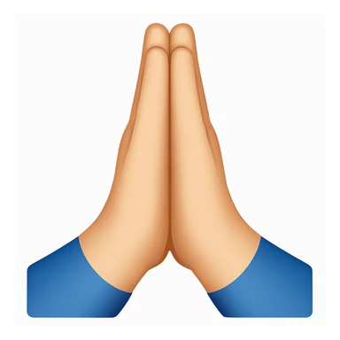 Caucasian hands together in prayer, point of view with thumbs in front, in emoji style. sticker