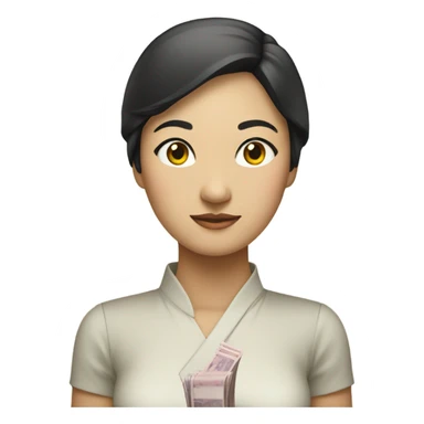 Chinese lady holding money sticker