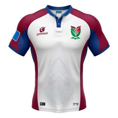 Cinematic Realistic image of a rugby jersey rendered in bold, dynamic team colors with intricately detailed fabric textures and natural creases, illuminated by dramatic stadium lighting sticker