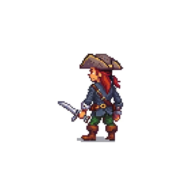 pirate character walking animation, 32-bit style, game sprite, side view sticker