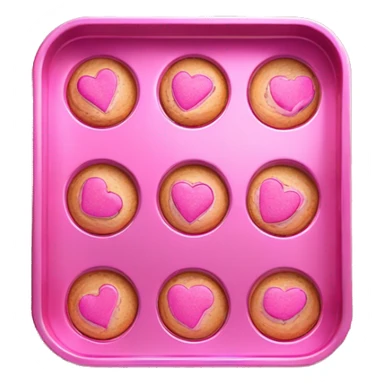 Realistic small isolated metallic pink baking pan with pink cookies inside.  sticker