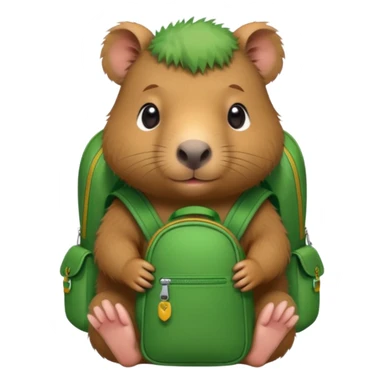 baby capybara wear green backpack sticker