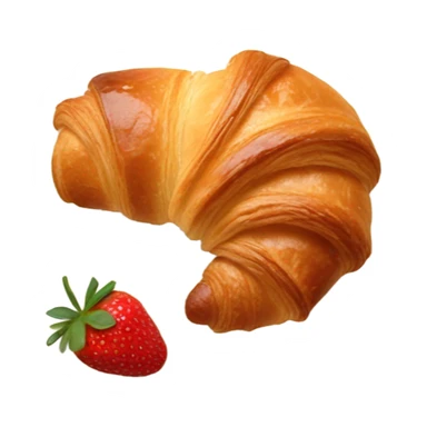 there is a croissant with strawberries in a beige plate sticker