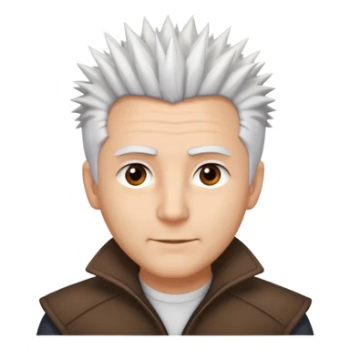 A light-skinned man with spiky white hair, brown eyes, and a slight smile. sticker
