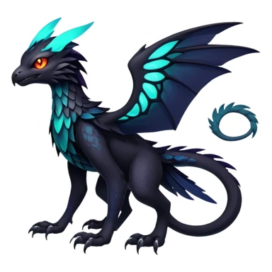 Black Dark Exotic Tropical Beaked Feathery Nocturnal Neon-glowing Abyssal Nightly Abyss-Cat-Gryphon-Noivern-Salandit-Silvally-akémon Creature (full body) sticker