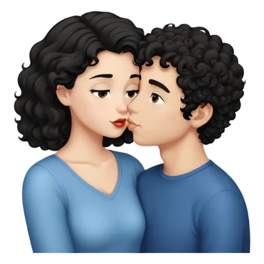 black hair girl Kissing boy brown curly hair sticker