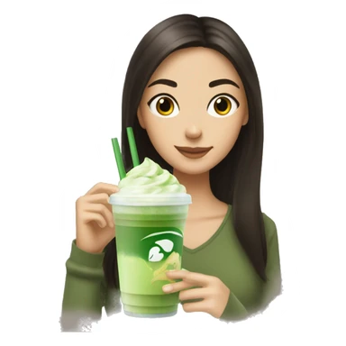 iced matcha latte with a brunette girl sipping it sticker