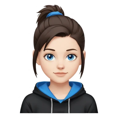 brunette short hair that is shaved on the sides and the top up in a short pony tail. this girl needs blue eyes and a black hoodie. i want her to be smirking sticker