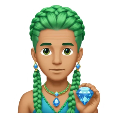 gem lover man with gem accessories excessive amount very big gem earrings green braided hair and blue diamonds  sticker