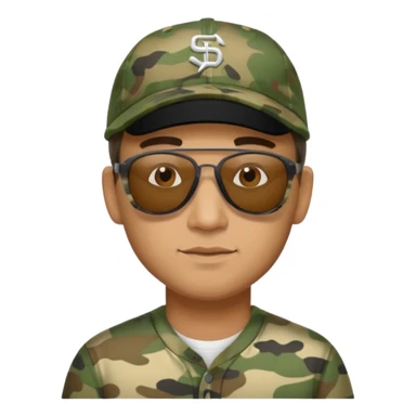  man with sunglasses on his camo baseball cap sticker