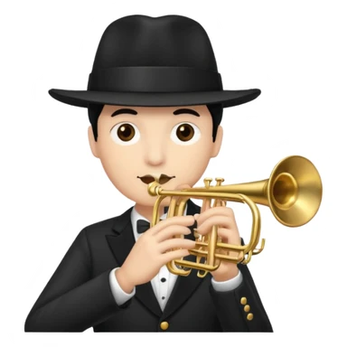 character with a black hat and a trumpet sticker
