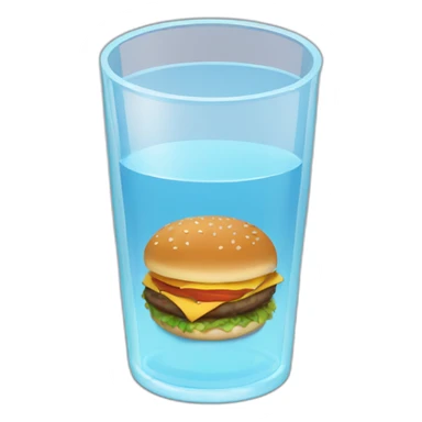 glass of water with hamburger behind sticker