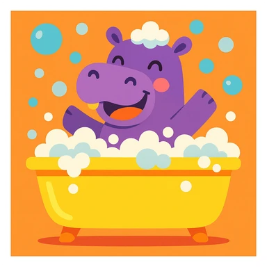 happy hippo with bubbles in bathtub sticker