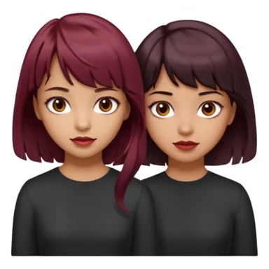 2 girls both tan skin. One with short length wavy burgundy hair, bangs and brown eyes, the other with medium length black hair with brown eyes  sticker