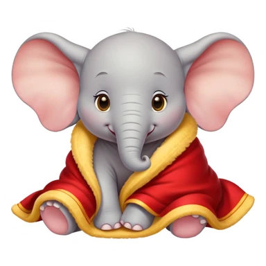 baby white dumbo elephant (disney-style), cozy in a red and yellow blanket sticker