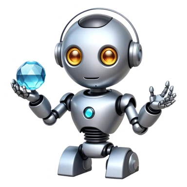 a cute robot holds a crystal ball sticker