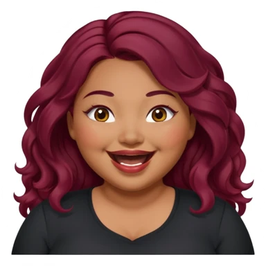 Plus size red hair brown face small eyes long hair Asian eyes small eyes wavy hair eye lashes burgundy hair black shirt laughing  sticker