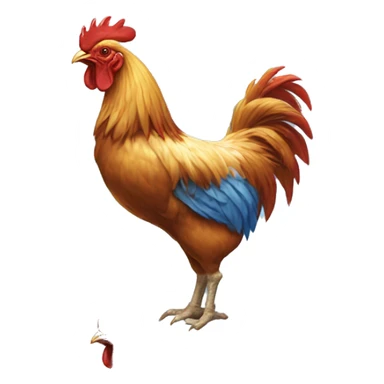 Rooster wearing a blue Tommy Bahama shirt with light blue palm trees sticker