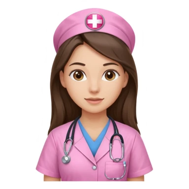 pretty brunette nurse with long hair in pink scrubs sticker