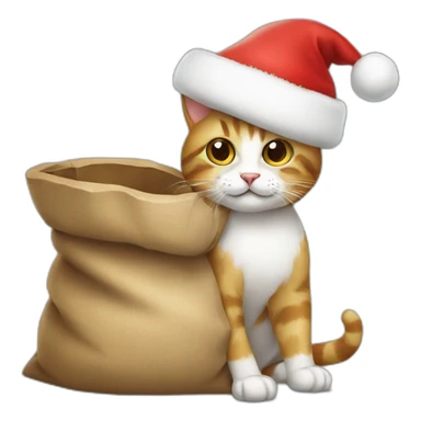 Cat with a sack in a santa's hat sticker