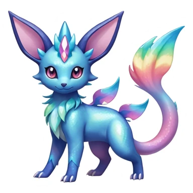 Rainbow crystalic Shiny pastel Nebulae Salandit-Glaceon-Sylveon-Espeon-Vaporeon-Noibat-Fakémon-hybrid-creature (full body)  sticker