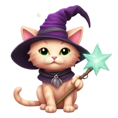 Pink kitty hold wand with witches hat with stars on it sticker