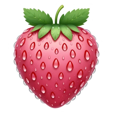 A soft pink strawberry with dew drops, glossy iOS 18 emoji style, elegant and cute sticker