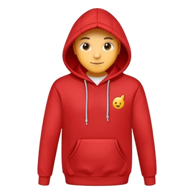 Red hoodie with drawstring and front pocket sticker