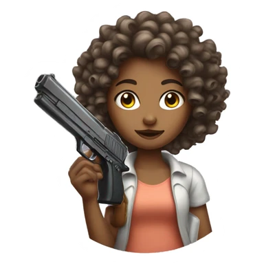 Curly hair girl with plastic gun sticker