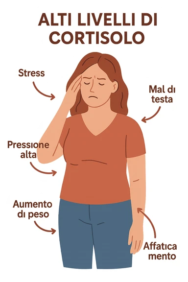 donna con Cortisolo alto con freccie che indicano. In italiano sticker