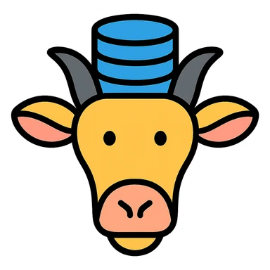 color outline icon of a goat with a database on its head sticker