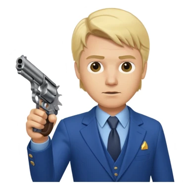 A blond man in a blue suit with a Colt pointing forward. sticker