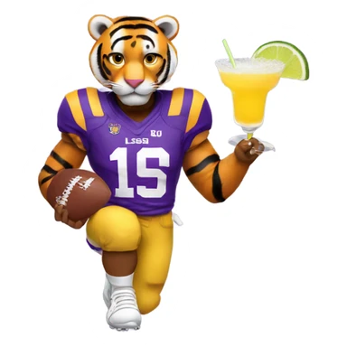 LSU Mike the Tiger in football jersey with margarita  sticker