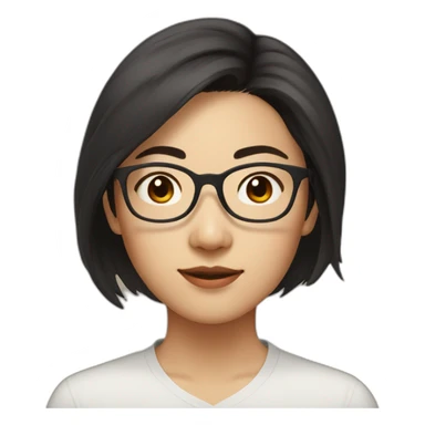 29 year old asian woman with short length dark hair and brown glasses sticker