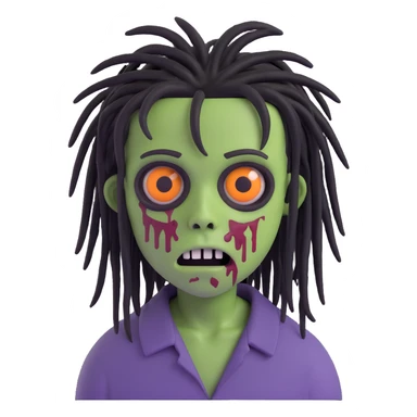 boy zombie with black medium-long emo dreadlocks, dark and spooky, creepy expression sticker