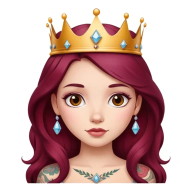 Beautiful tattooed long burgundy haired girl wearing a princess crown sticker