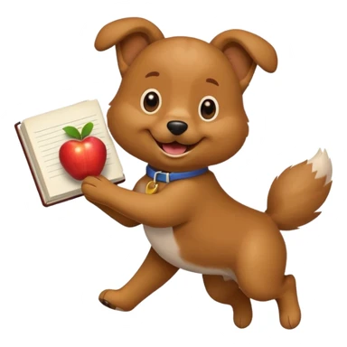 playful dog jumping with a piece of homework, apple style emoji sticker